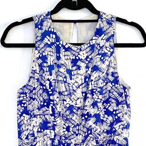 White & Cobalt Blue Sleeveless, Lightweight Shosanna Dress with POCKETS!